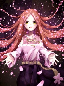 Preview wallpaper girl, smile, petals, sakura, anime, art