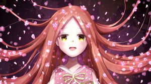 Preview wallpaper girl, smile, petals, sakura, anime, art
