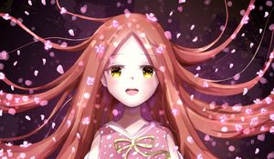 Preview wallpaper girl, smile, petals, sakura, anime, art