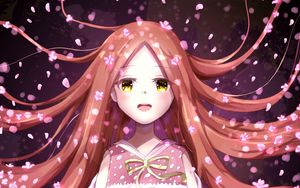 Preview wallpaper girl, smile, petals, sakura, anime, art