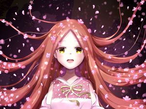 Preview wallpaper girl, smile, petals, sakura, anime, art