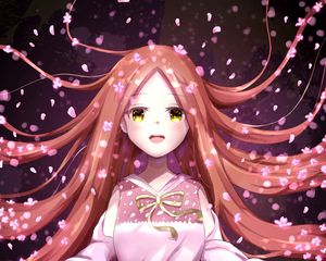 Preview wallpaper girl, smile, petals, sakura, anime, art