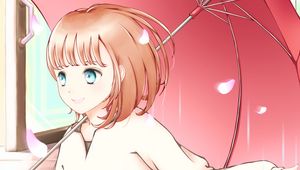 Preview wallpaper girl, smile, petals, umbrella, anime