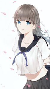 Preview wallpaper girl, smile, petals, anime