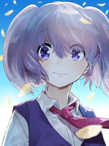 Preview wallpaper girl, smile, petals, tie, anime