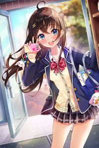 Preview wallpaper girl, smile, phone, happy, anime, art