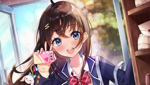 Preview wallpaper girl, smile, phone, happy, anime, art