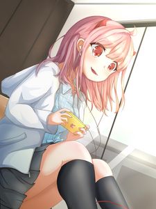 Preview wallpaper girl, smile, phone, gamer, anime