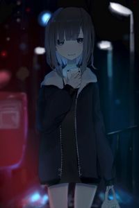 Preview wallpaper girl, smile, phone, anime