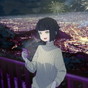 Preview wallpaper girl, smile, phone, fireworks, anime