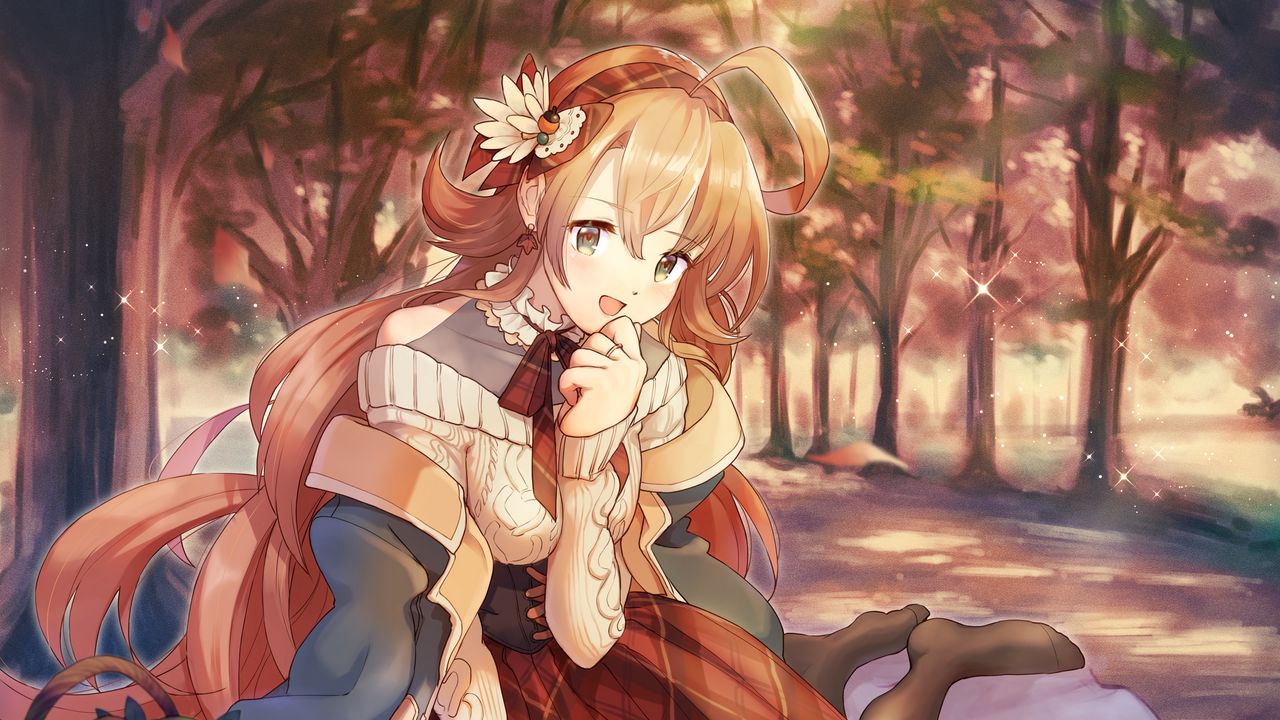 Wallpaper girl, smile, picnic, autumn, anime