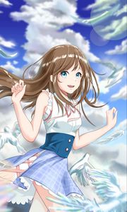 Preview wallpaper girl, smile, pigeons, anime, art, cartoon