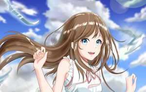Preview wallpaper girl, smile, pigeons, anime, art, cartoon
