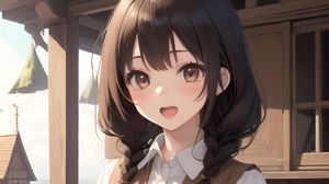 Preview wallpaper girl, smile, pigtails, vest, anime