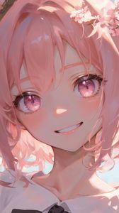 Preview wallpaper girl, smile, pink, anime