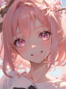 Preview wallpaper girl, smile, pink, anime