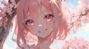 Preview wallpaper girl, smile, pink, anime