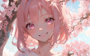 Preview wallpaper girl, smile, pink, anime