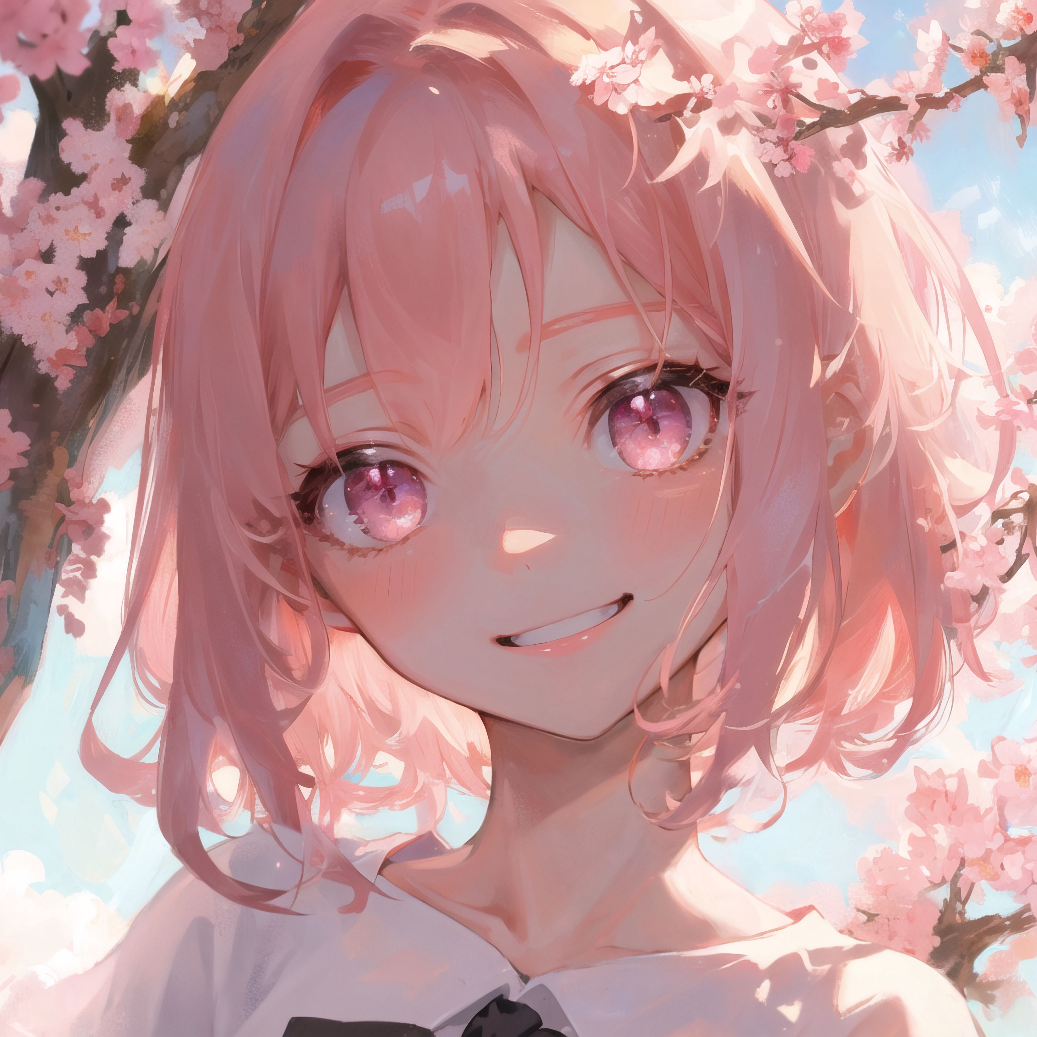 Download wallpaper 3415x3415 girl, smile, pink, anime ipad pro 12.9