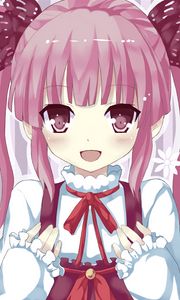 Preview wallpaper girl, smile, ponytails, anime, art, pink