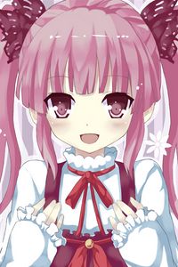 Preview wallpaper girl, smile, ponytails, anime, art, pink