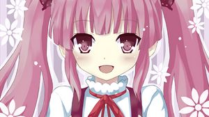 Preview wallpaper girl, smile, ponytails, anime, art, pink