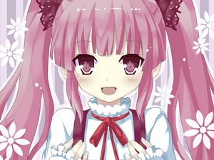 Preview wallpaper girl, smile, ponytails, anime, art, pink