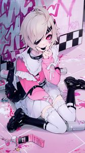 Preview wallpaper girl, smile, protruding tongue, pink, anime