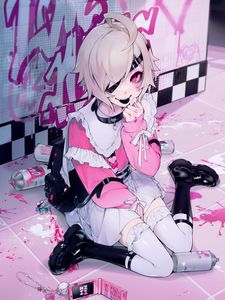 Preview wallpaper girl, smile, protruding tongue, pink, anime