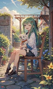 Preview wallpaper girl, smile, puppy, art, anime