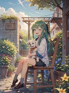 Preview wallpaper girl, smile, puppy, art, anime