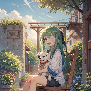 Preview wallpaper girl, smile, puppy, art, anime