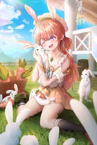 Preview wallpaper girl, smile, rabbits, anime, art