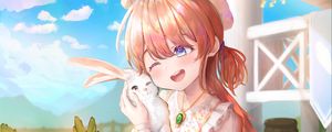 Preview wallpaper girl, smile, rabbits, anime, art