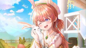 Preview wallpaper girl, smile, rabbits, anime, art