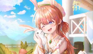 Preview wallpaper girl, smile, rabbits, anime, art