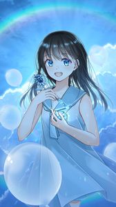 Preview wallpaper girl, smile, rainbow, anime, art, cartoon