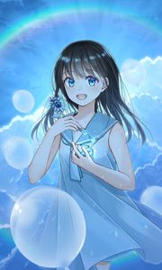 Preview wallpaper girl, smile, rainbow, anime, art, cartoon