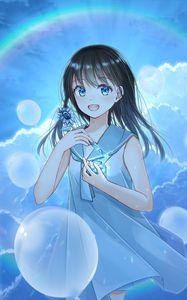 Preview wallpaper girl, smile, rainbow, anime, art, cartoon