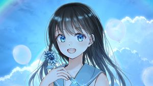 Preview wallpaper girl, smile, rainbow, anime, art, cartoon