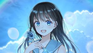 Preview wallpaper girl, smile, rainbow, anime, art, cartoon