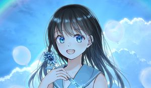 Preview wallpaper girl, smile, rainbow, anime, art, cartoon