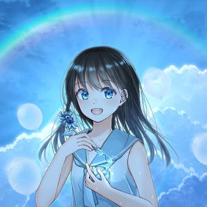 Preview wallpaper girl, smile, rainbow, anime, art, cartoon