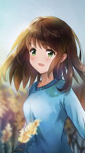 Preview wallpaper girl, smile, reeds, field, anime