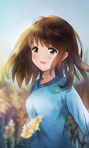 Preview wallpaper girl, smile, reeds, field, anime