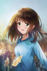 Preview wallpaper girl, smile, reeds, field, anime