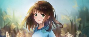 Preview wallpaper girl, smile, reeds, field, anime