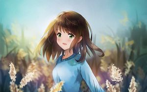 Preview wallpaper girl, smile, reeds, field, anime