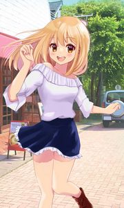 Preview wallpaper girl, smile, running, anime, art, cartoon