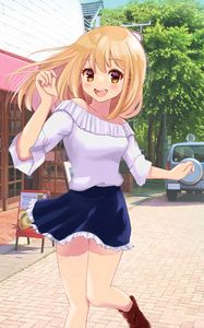 Preview wallpaper girl, smile, running, anime, art, cartoon